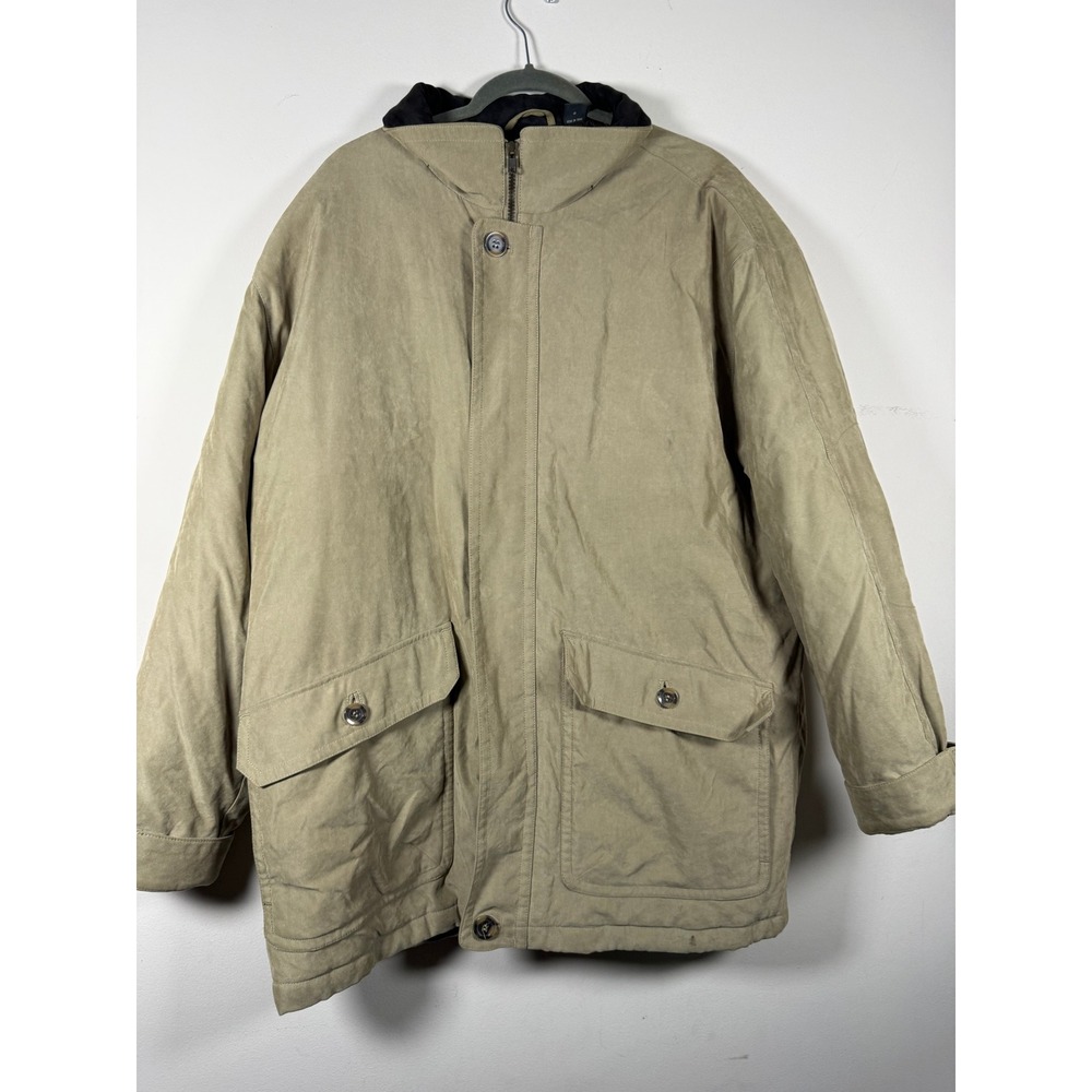 St. Johns Bay Mens Large Field Jacket Tan Khaki Quilted Lined Utility Parka Coat